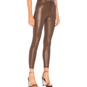 NEW Free People 27 Brown Vegan Leather High Rise Long & Lean Skinny Pants